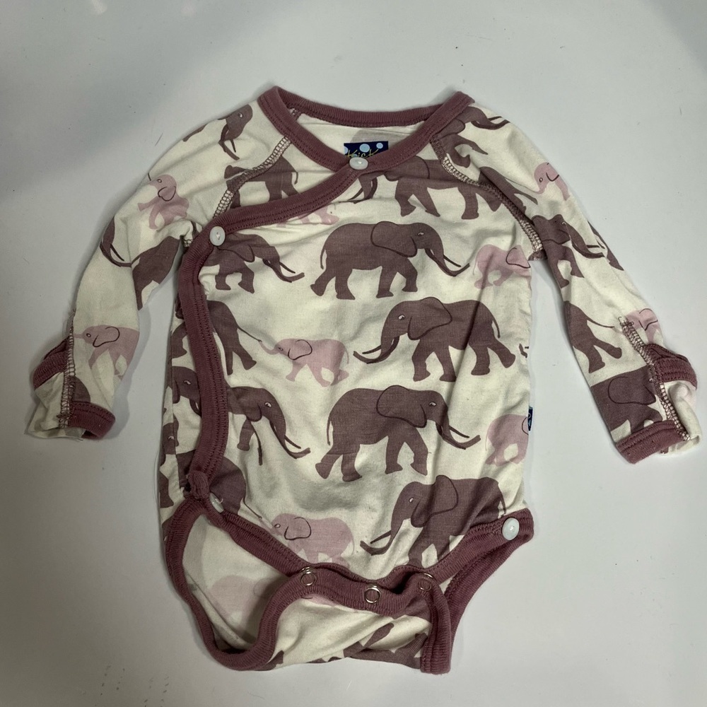 Kickee pants purple elephant kimono onesie size 0-3 mo bamboo